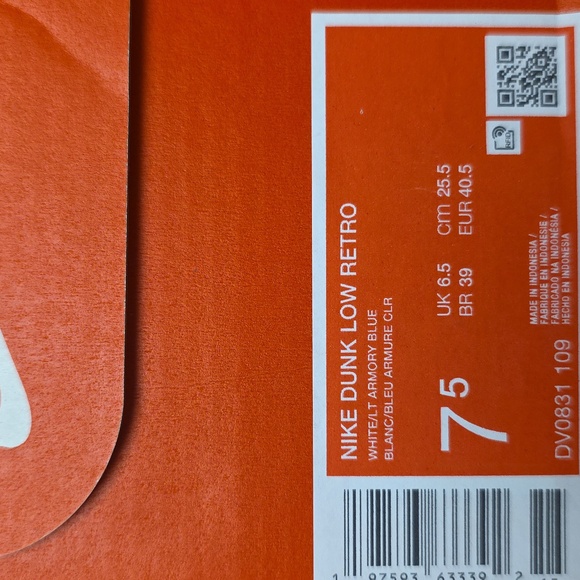 Nike Dunk Low Retro White/Armory Blue Size Women's 9.0/Youth 7.5 DV0831 109 New - Picture 8 of 8